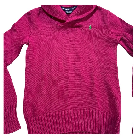 Ralph Lauren Sport Shawl Collar Sweater 100% Cotton Raspberry Sz S 90s Vintage - Picture 2 of 4